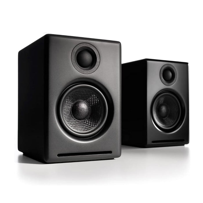Audioengine A2+ powered desktop speakers — compact, black, built-in USB DAC