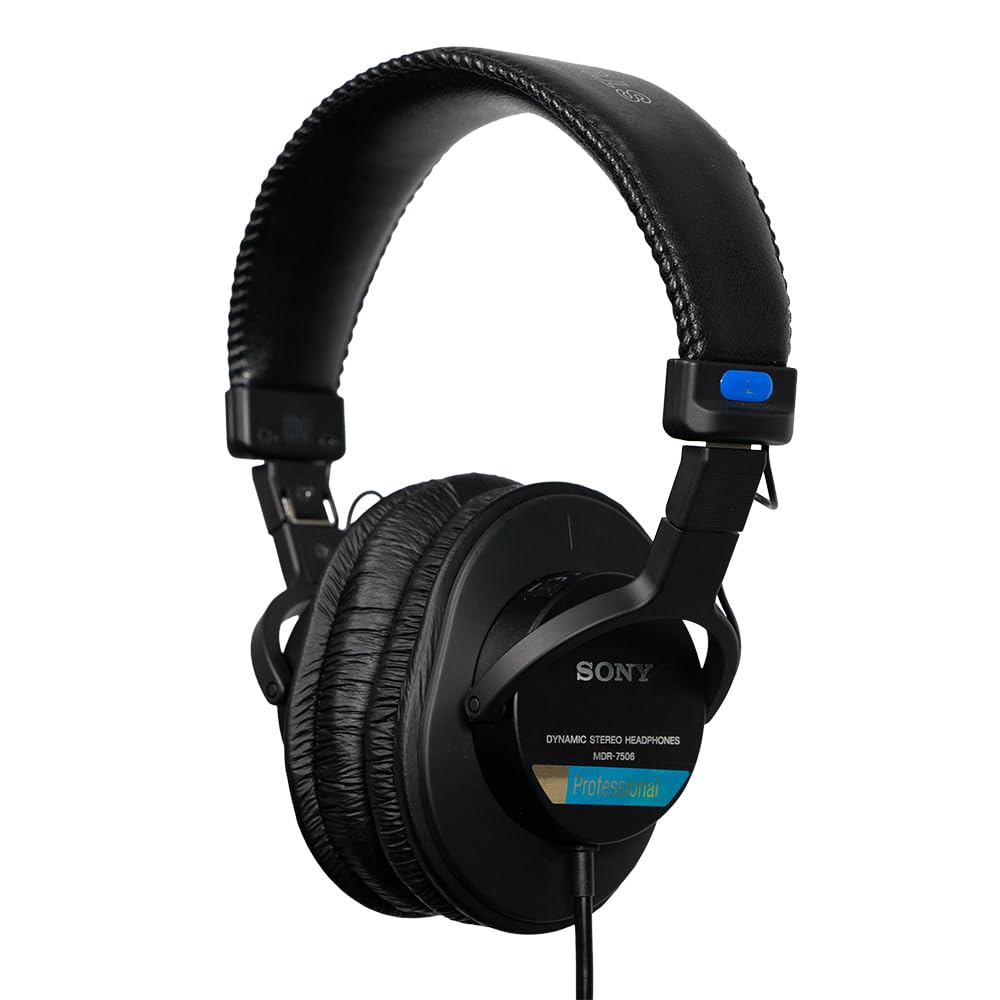 Sony MDR-7506 professional closed-back headphones — coiled cable, folding design