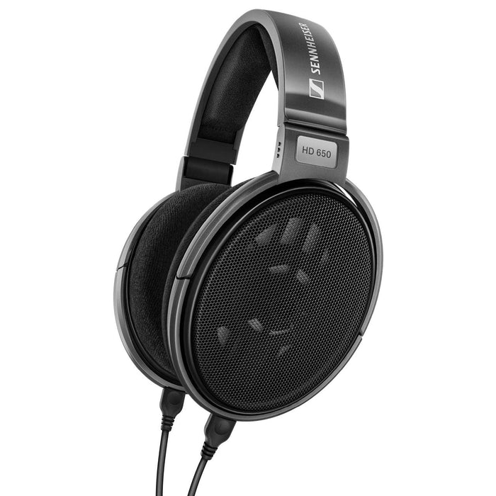 Sennheiser HD 650 open-back headphones — grey mesh grilles, velour earpads
