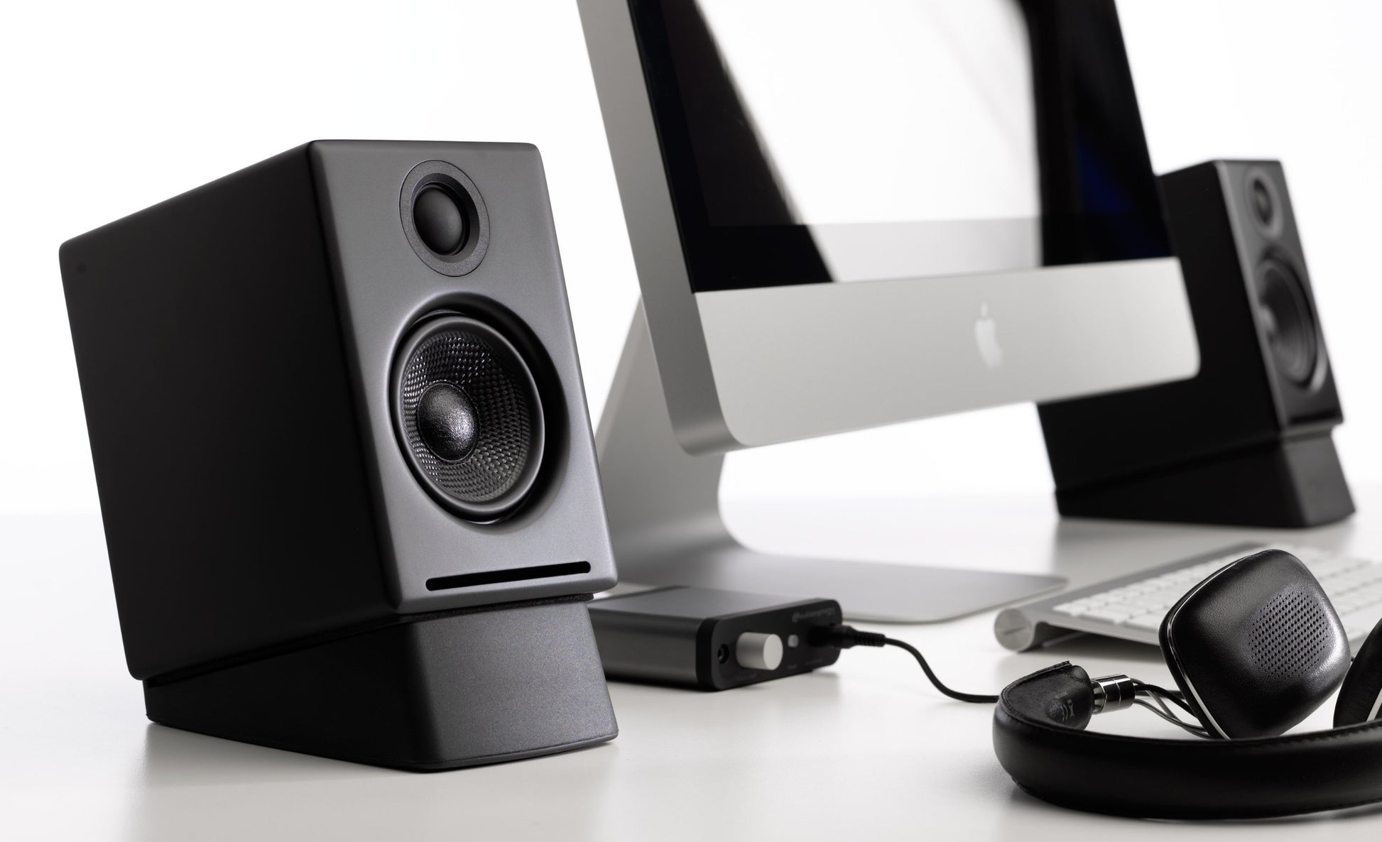Audioengine A2+ — volume control and headphone jack