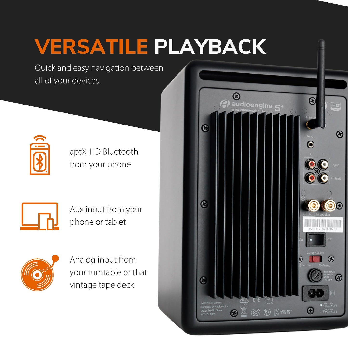 Audioengine A5+ Wireless — rear panel connections
