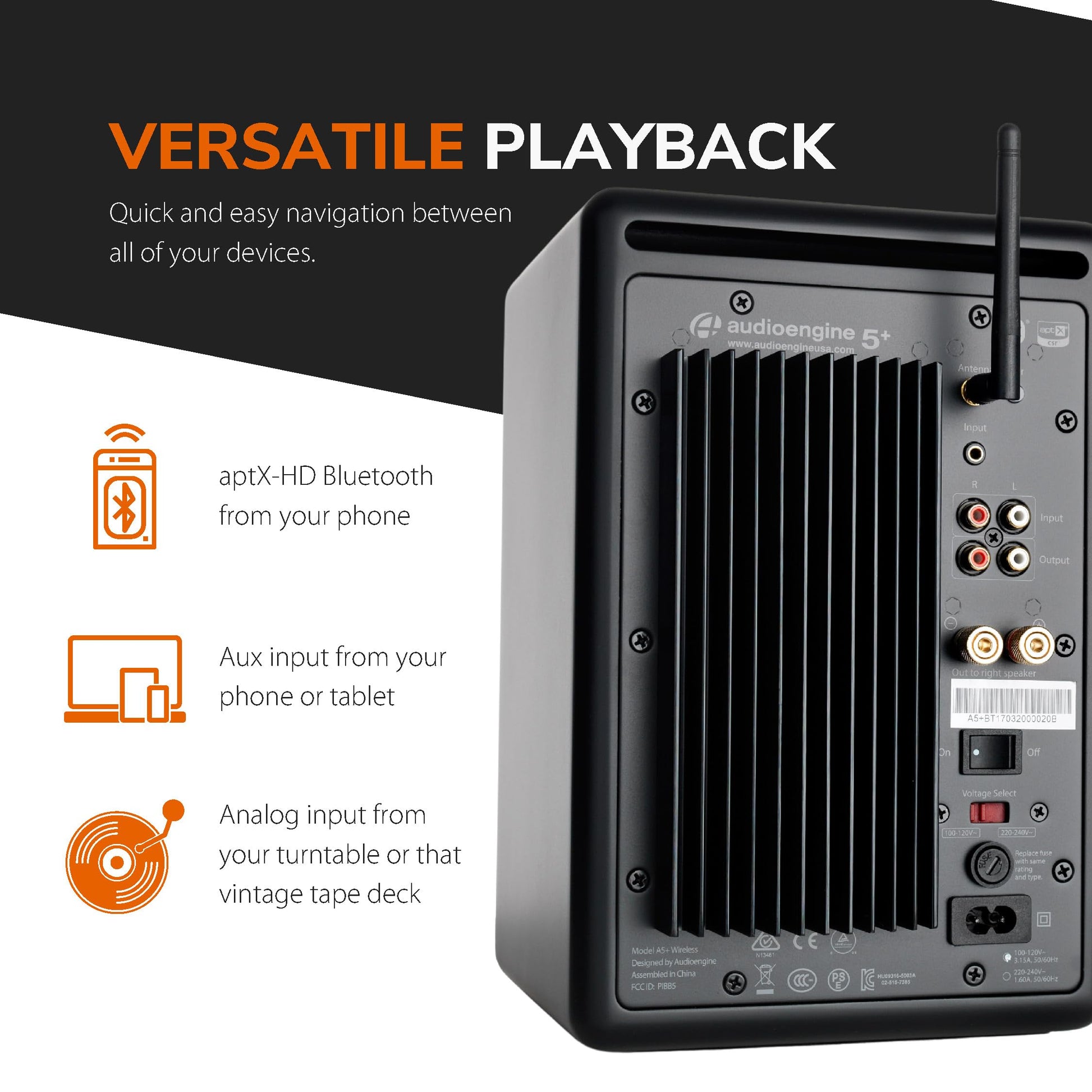 Audioengine A5+ Wireless — rear panel connections