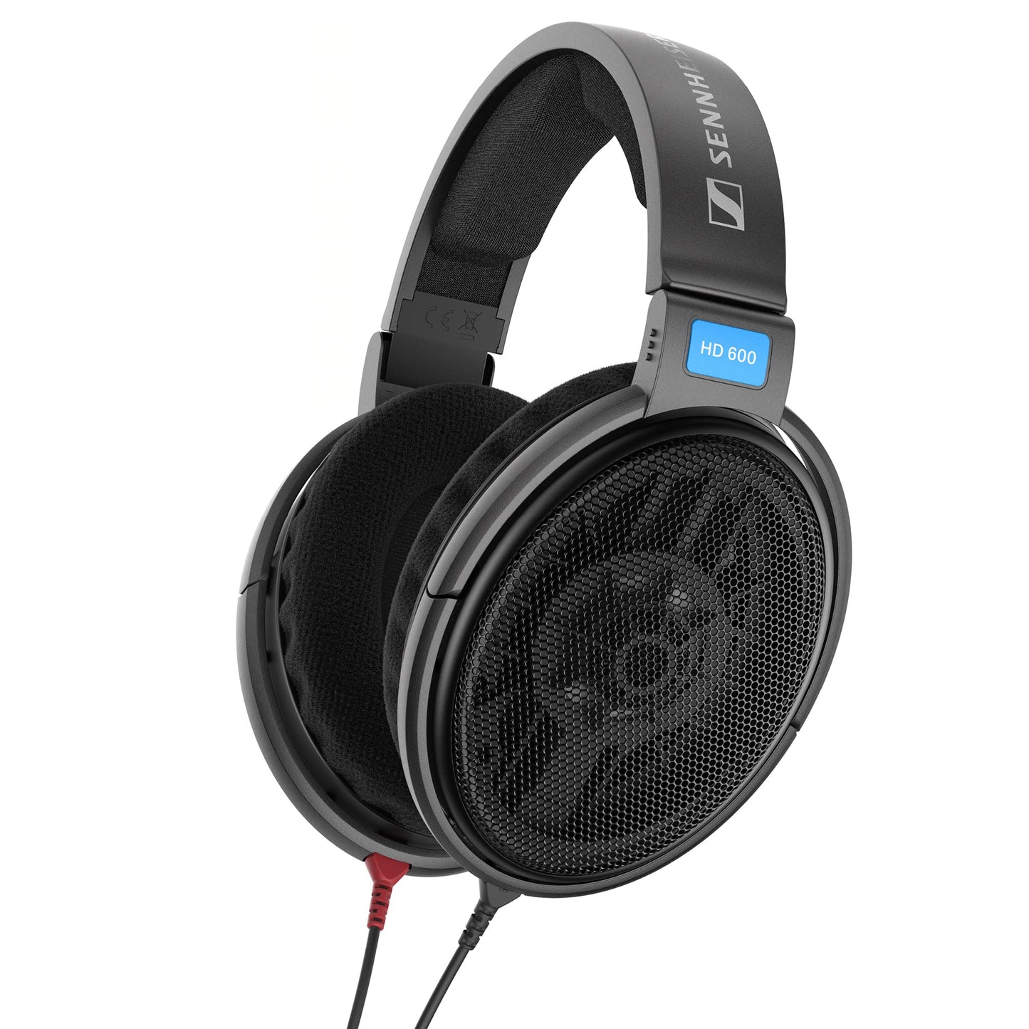 Sennheiser HD 600 open-back headphones — blue marbled finish, velour earpads