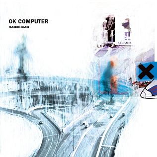 Radiohead — OK Computer vinyl LP album cover, Parlophone, 1997